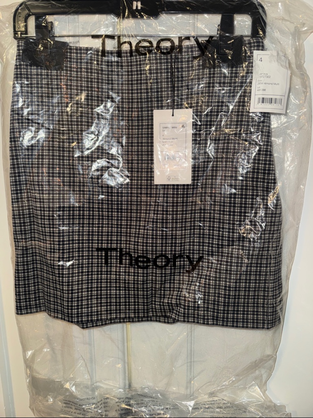 Theory Black and White Checked Pencil Skirt